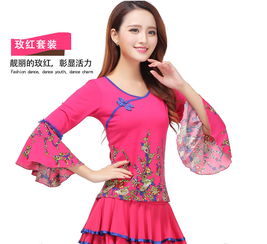 2018春夏新款廣場(chǎng)舞服裝 印花長袖套裝引領(lǐng)時(shí)尚風(fēng)潮